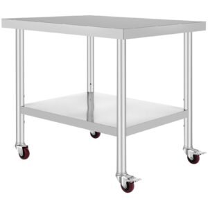 stainless steel work table 36 x 30 x 34 inch 700 lbs load capacity with 4 wheels 3 adjustable height levels heavy duty food prep worktable for commercial kitchen restaurant silver 5.jpg