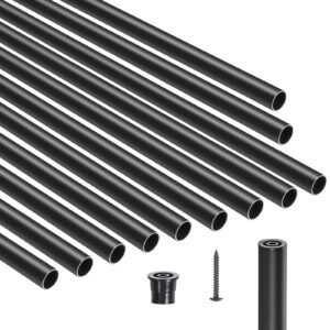 Staircase Balusters 51 Pack, 32 In Aluminum Stair Balusters, 3/4 Inch Water-Proof Round Metal Spindle Railing, Hollow Deck Railing with Rail Caps & Screws for Stairs, Porch, Patio, Matte Black
