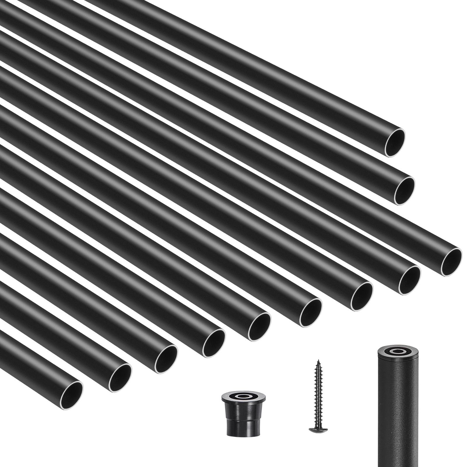 staircase balusters 51 pack 36 in aluminum stair balusters 34 in water proof round metal spindle railing hollow deck railing with rail caps screws for stairs porch patio fence black.jpg