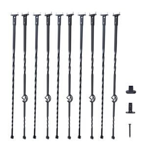 Staircase Metal Balusters, 44'' x 1/2" Galvanized Steel Decorative Banister Spindles, 10 Pack Deck Baluster with Hollow Single Baskets, Twists, Spiral Stair Railing w/ Shoes & Screws