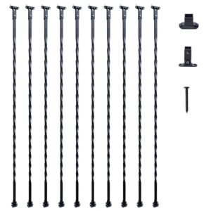 Staircase Metal Balusters, 44'' x 1/2" Galvanized Steel Decorative Banister Spindles, 10 Pack Deck Baluster with Hollow Twists, Satin Black Spiral Stair Railing with Shoes & Screws