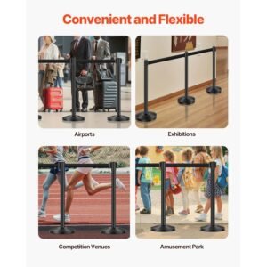 stanchion post 6 pcs stanchions with retractable belts carbon steel black stanchions queue with sand injection hollow base crowd control barriers for theaters parties weddings exhibitions 1.jpg