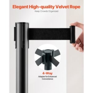 stanchion post 6 pcs stanchions with retractable belts carbon steel black stanchions queue with sand injection hollow base crowd control barriers for theaters parties weddings exhibitions 2.jpg