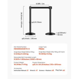 stanchion post 6 pcs stanchions with retractable belts carbon steel black stanchions queue with sand injection hollow base crowd control barriers for theaters parties weddings exhibitions 3.jpg