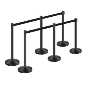 stanchion post 6 pcs stanchions with retractable belts carbon steel black stanchions queue with sand injection hollow base crowd control barriers for theaters parties weddings exhibitions.jpg