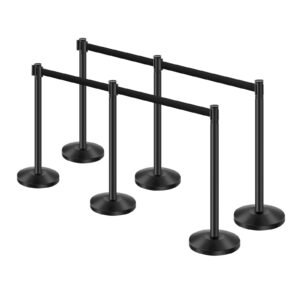 stanchion post 6 pcs stanchions with retractable belts carbon steel black stanchions queue with sand injection hollow base crowd control barriers for theaters parties weddings exhibitions 4.jpg