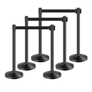 stanchion post 6 pcs stanchions with retractable belts carbon steel black stanchions queue with sand injection hollow base crowd control barriers for theaters parties weddings exhibitions 5.jpg