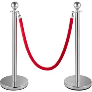 Stanchion Post with Velvet Ropes, 6-Pack Crowd Control Stanchion with 3PCS 5FT Red Velvet Ropes, Stainless Steel Queue Barrier Line Divider with Ball Top for Events, Museums, Parties