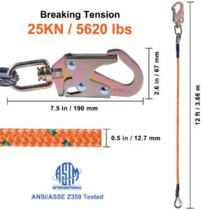 steel core flipline 12 x 12 arborist flipline flip line for tree climbing with alloy steel snap hook aluminum alloy carabiner and extra tool lanyard for arborist tree climbers 3.jpg