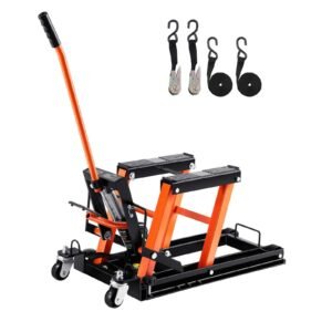 Steel Hydraulic Motorcycle Jack Stand, 1500 LBS ATV Scissor Lift Jack, 4.7"-15" Scissor Lift Jack Stand with 4 Wheels, Hydraulic Foot-Operated Hoist Stand for Motorcycle ATV UTV Powersports