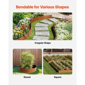 Steel Landscape Edging, 6 Packs 40 x 8 in Weather-Resistant & Pre-Rust Metal Landscape Edging, Bendable Garden Edging Border, Shark Spike, Lawn Edging for Flower Bed Yard Pathway Divider