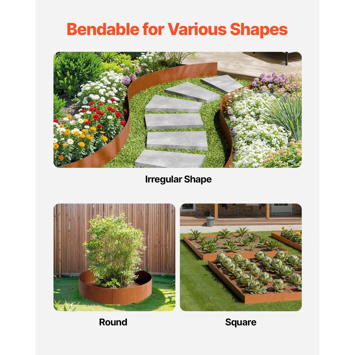 steel landscape edging, 6 packs 40 x 8 in weather resistant & pre rust metal landscape edging, bendable garden edging border, shark spike, lawn edging for flower bed yard pathway divider