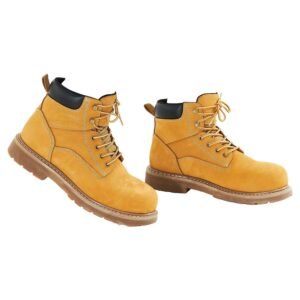 Steel Toe Work Boots, US Size 12, Waterproof Work Boots for Men, Slip-Resistant Work Boot, Lightweight and Breathable Rubber Sole Mens Boots for Industry Construction, Brown Yellow