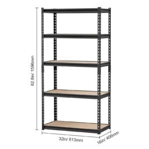 storage shelves 2000 lbs 5 tier garage storage shelving 16 d x 32 w x 628 h adjustable metal shelves for garage shelves utility rack shelf ideal for kitchen warehouse basement black 4.jpg