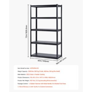 storage shelves 2000 lbs 5 tier garage storage shelving 18 d x 40 w x 72 h adjustable metal shelves for garage shelves utility rack shelf ideal for kitchen warehouse basement black 1.jpg