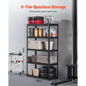 Storage Shelves, 2000 lbs, 5 Tier Garage Storage Shelving, 18" D x 40" W x 72" H Adjustable Metal Shelves for Garage Shelves Utility Rack Shelf, Ideal for Kitchen, Warehouse, Basement, Black