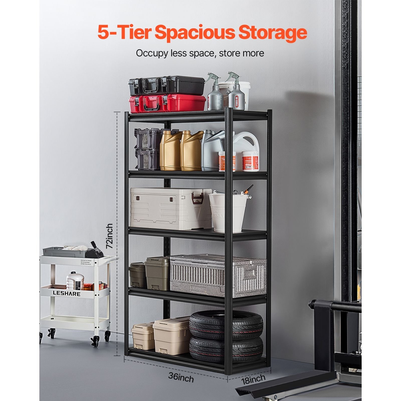 storage shelves 2000 lbs 5 tier garage storage shelving 18 d x 40 w x 72 h adjustable metal shelves for garage shelves utility rack shelf ideal for kitchen warehouse basement black.jpg