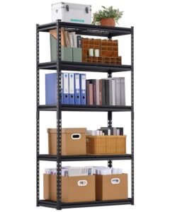 Storage Shelves, 2000 lbs, 5 Tier Heavy Duty Garage Shelving, 16" D x 36" W x 72" H Adjustable Metal Shelves for Industrial Shelving Unit Utility Shelf, for Kitchen, Warehouse, Basement, Black