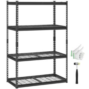 Storage Shelves, 2400 lbs, 4 Tier Heavy Duty Garage Shelving, 20" D x 40" W x 60" H Adjustable Metal Shelves for Industrial Shelving Unit Utility Shelf, for Kitchen, Warehouse, Basement, Black