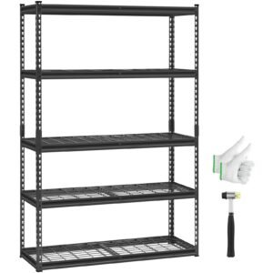 Storage Shelves, 2500 lbs, 5 Tier Heavy Duty Garage Shelving, 18" D x 48" W x 72" H Adjustable Metal Shelves for Industrial Shelving Unit Utility Shelf, for Kitchen, Warehouse, Basement, Black