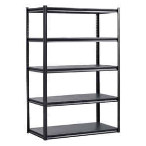 Storage Shelves, 3000 lbs, 5 Tier Garage Storage Shelving, 24" D x 48" W x 72" H Adjustable Metal Shelves for Garage Shelves Utility Rack Shelf, Ideal for Kitchen, Warehouse, Basement, Black