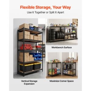 storage shelves, 5 tier adjustable, 2500 lbs capacity, heavy duty garage storage shelving unit, metal utility rack shelf, for garage warehouse basement kitchen, 40.35" w x 20.35" d x 71.38" h