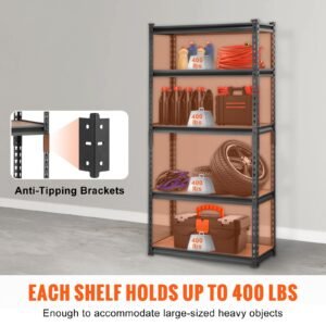 storage shelving unit 5 tier adjustable 2000 lbs capacity heavy duty garage shelves metal organizer utility rack black 30 l x 12 w x 60 h for kitchen pantry basement bathroom laundry.jpg