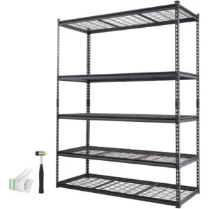 Storage Shelving Unit, 5-Tier Adjustable, 2000 lbs Capacity, Heavy Duty Garage Shelves Metal Organizer Wire Rack, Black, 60" L x 24" W x 78" H for Kitchen Pantry Basement Bathroom Laundry Closet