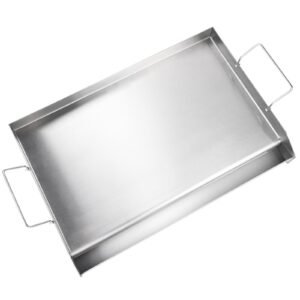 Stove Top Griddle, 23.5"x16" Pre-Seasoned Stainless Steel Griddle, Rectangular Double Burner Griddle Pan, Non-Stick Family Pan Cookware with Handles and Oil Groove, for BBQ, Gas Grills, Silver