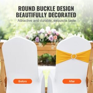 stretch spandex chair sashes chair slipcover and stretch chair sash with round buckle elastic chair bands fitting wedding holiday banquet party chair decoration 100 pcs golden yellow 3.jpg