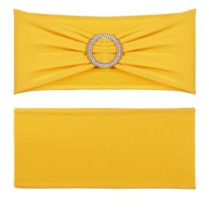 Stretch Spandex Chair Sashes, Chair Slipcover and Stretch Chair Sash with Round Buckle, Elastic Chair Bands, Fitting Wedding, Holiday, Banquet, Party Chair Decoration (100 PCS Golden Yellow)