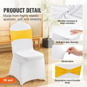 stretch spandex folding chair covers universal fitted chair cover with chair sashes removable washable protective slipcovers for wedding holiday banquet party dining 30 set gold white 1.jpg