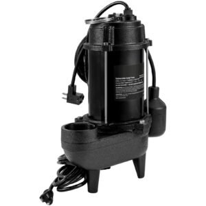 Submersible Sewage Pump, 3/4 HP, 5880 GPH, 1050W, Durable Cast Iron, Includes 2" Outlet and 10 ft Piggy-back Float Switch, Ideal for Septic Tanks, Basements