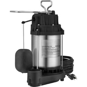 Sump Pump, 1/2 HP 3960 GPH, Submersible Stainless Steel Water Pump, 1-1/2" NPT Discharge With 33 ft Cord, Automatic Float Switch with Piggy-back Plug, for Indoor Basement Water Basin
