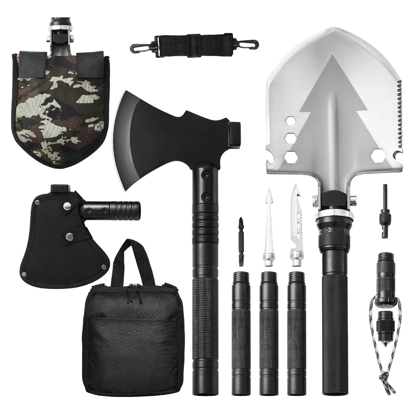 survival shovel survival axe 16 in 1 camping folding shovels with hatchet stainless steel tactical shovel hatchet combo multifunctional emergency survival gear equipment for camping hiking.jpg