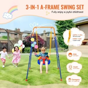 swing sets for backyard 3 in 1 toddler swing set with 4 sandbags foldable metal stand easy to assemble swingset indooroutdoor for kids 3 6 years youth 6 10 years and teenagers 10 3.jpg