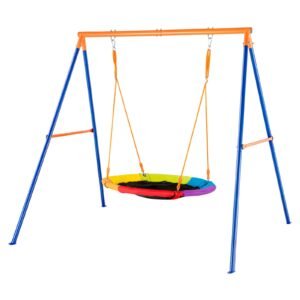 Swing Sets for Backyard, 440lbs Load Capacity Swing Set, 40" Saucer Swing Seat with Heavy Duty A-Frame Metal Swing Stand and Adjustable Rope, Easy to Assemble, Swingset Outdoor for Kids