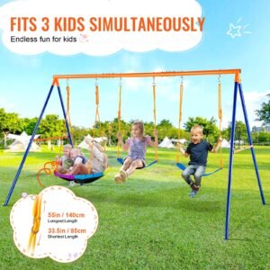 swing sets for backyard 600lbs load capacity swing set with 1 saucer swing seat 2 belt swing seats heavy duty a frame metal swing stand and adjustable rope swingset outdoor for kids 3.jpg