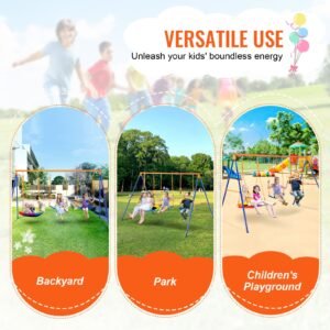 swing sets for backyard 600lbs load capacity swing set with 1 saucer swing seat 2 belt swing seats heavy duty a frame metal swing stand and adjustable rope swingset outdoor for kids 5.jpg