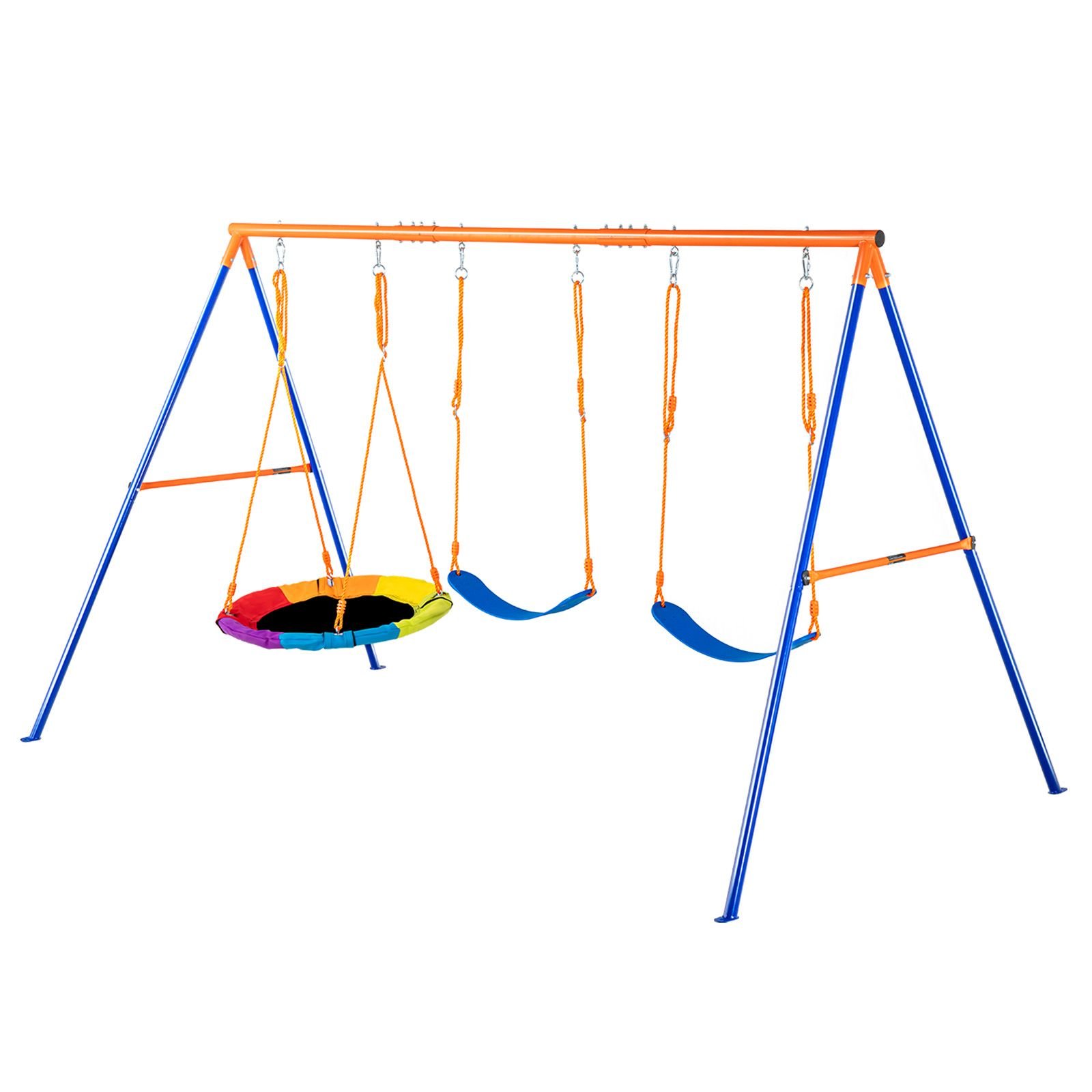 swing sets for backyard 600lbs load capacity swing set with 1 saucer swing seat 2 belt swing seats heavy duty a frame metal swing stand and adjustable rope swingset outdoor for kids.jpg