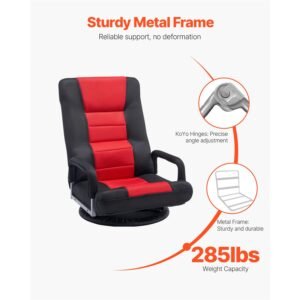 swivel floor gaming chair with armrests 360 degree rotating floor chair with 6 adjustable position folding backrest and lumbar support folding video reclining sofa for tv reading red black 3.jpg