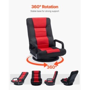 swivel floor gaming chair with armrests 360 degree rotating floor chair with 6 adjustable position folding backrest and lumbar support folding video reclining sofa for tv reading red black 4.jpg