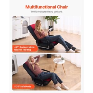 swivel floor gaming chair with armrests 360 degree rotating floor chair with 6 adjustable position folding backrest and lumbar support folding video reclining sofa for tv reading red black 5.jpg