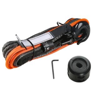 Synthetic Winch Rope, 1/4 Inch x 50 Feet 10,000 lbs Synthetic Winch Line Cable Rope with Protective Sleeve + Stopper + Forged Winch Hook + Pull Strap, Fit for ATV, UTV, Small Vehicle, Pickup