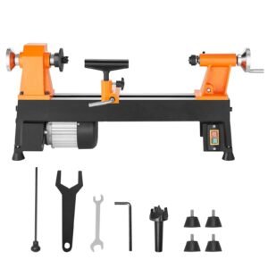 Tabletop Wood Lathe, Dimensions 10x18 inches, Motor Strength 0.5 HP 370W, Offers Wood Crafting with 5 Adjustable Speeds ranging from 780 to 3840 RPM, Includes Rod Injection, Wrenches, Facepla
