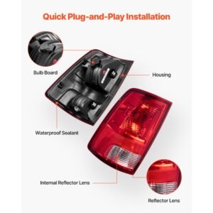 tail light assembly compatible with 2009 2018 dodge ram 1500 2500 3500, 2019 2020 dodge ram 1500 classic, halogen version left & right side taillight rear brake lamps with halogen bulbs, 2pcs