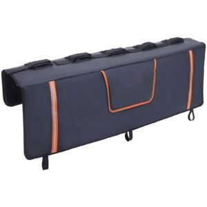 tailgate bike pad 53 truck tailgate pad carry 5 mountain bikes upgraded grooves tailgate protection pad with reflective strips and tool pockets with camera opening for mid size pickup trucks.jpg
