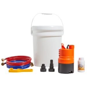 Tankless Water Heater Flushing Kit, Includes Efficient Pump & 5 Gallon Pail & 2 Hoses & Descaling Powder, Wrench and Adapter for Quick Install Easy to Start, Water Heater Flush Kit