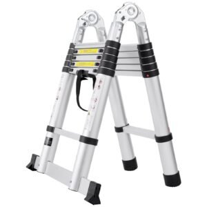 telescoping ladder 125ft a shape aluminum extension ladder lightweight multi button retraction collapsible ladder 375 lbs capacity w stabilizer bar multi purpose ladders for rv camper 1.jpg