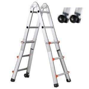Telescoping Ladder A Frame, 9.5 FT Compact Aluminum Extension Ladder, Multi-Function Portable Collapsible RV Ladder, Telescopic Ladder for Homework Stairs Indoor Outdoor Roof, 330lb Load